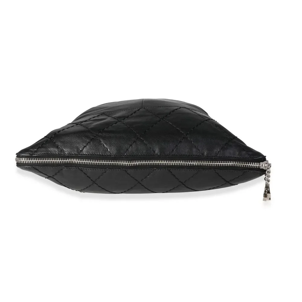 Chanel Black Diamond Stitched Leather Expandable Zip Tote